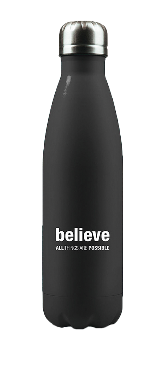 Isolierflasche "Believe: All things are possible" - schwarz